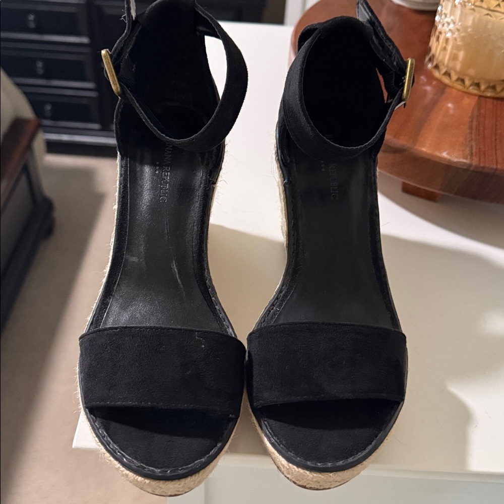 Banana Republic Suade Black Wedge Sandals with Espadrille Sole - Picture 2 of 8